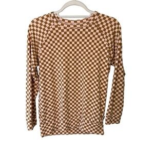 Little & Lively Brown and White Checkerboard Long Sleeve Tee Size 13-14 Bamboo